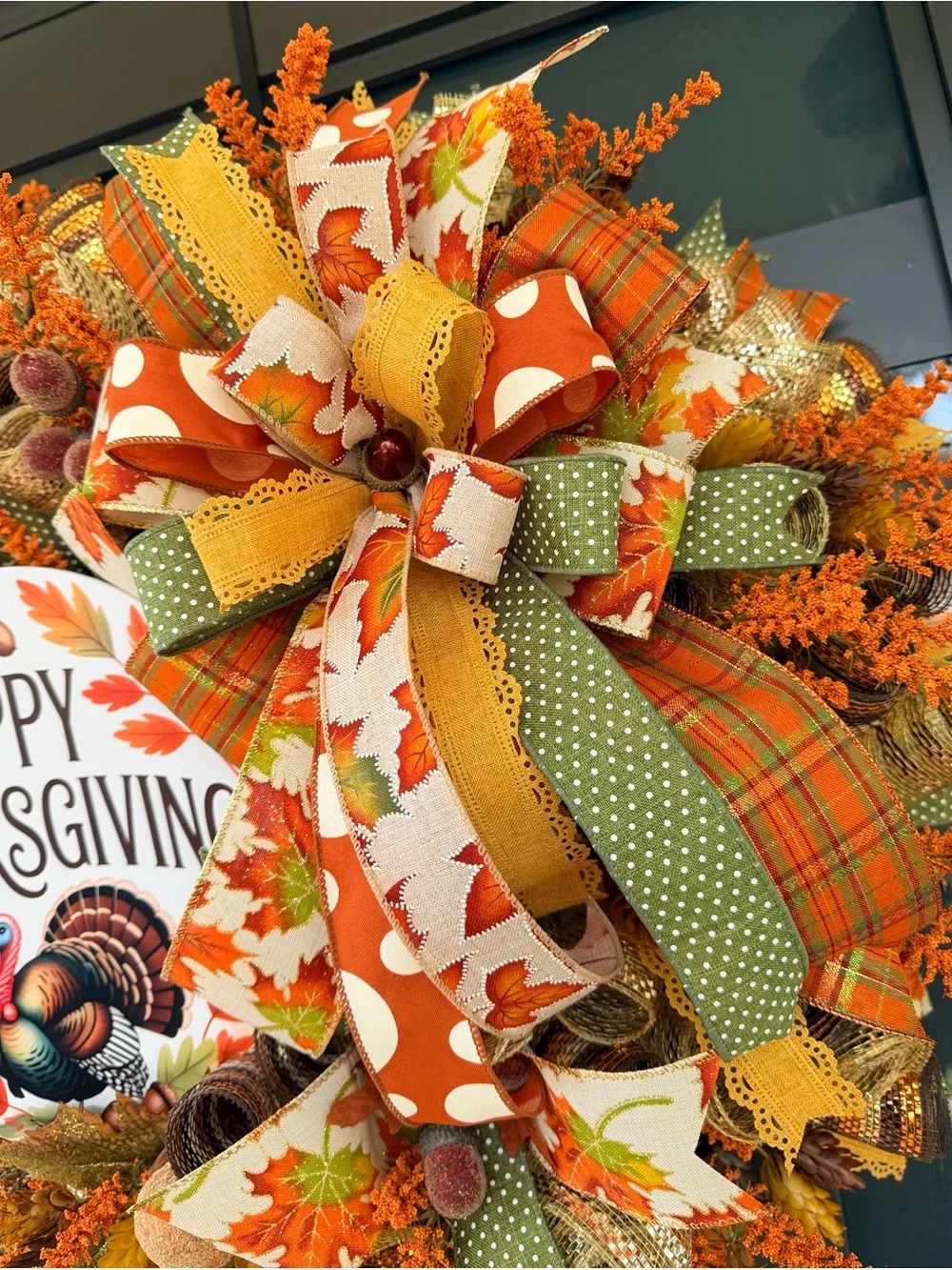 Happy Thanksgiving Orange & Green Decorative Holiday Wreath